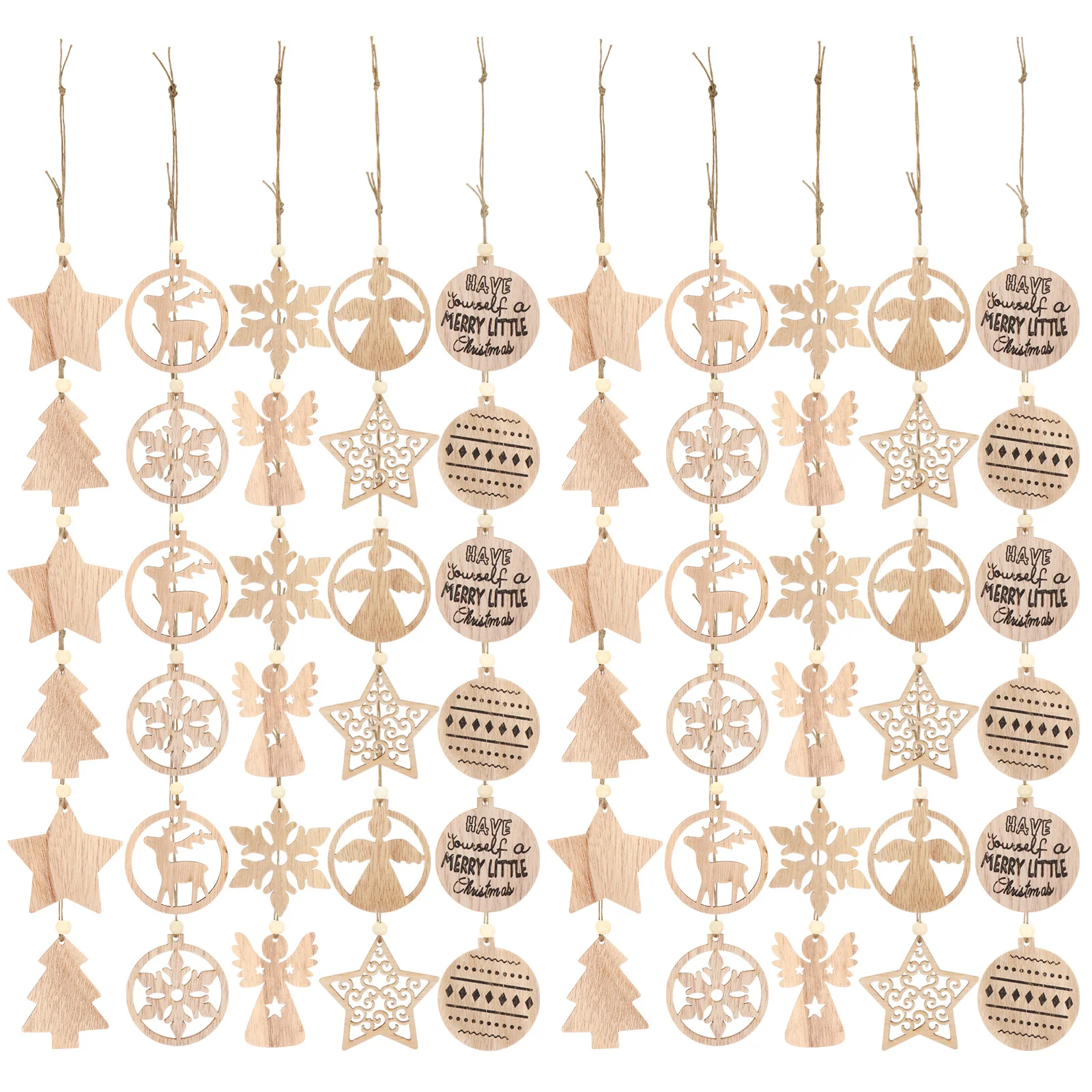 

60 PCS Christmas Tree Decoration Pendant Star Wooden Xmas Hanging Craft Ornament