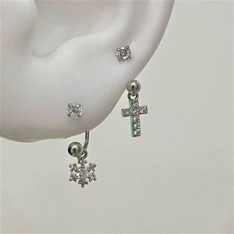 New Fashion Snow Cross Shape 316L Stainless Steel Annular Ear Bone Nail Delicate Zircon Earring for Women Y2K Punk Jewelry Gift