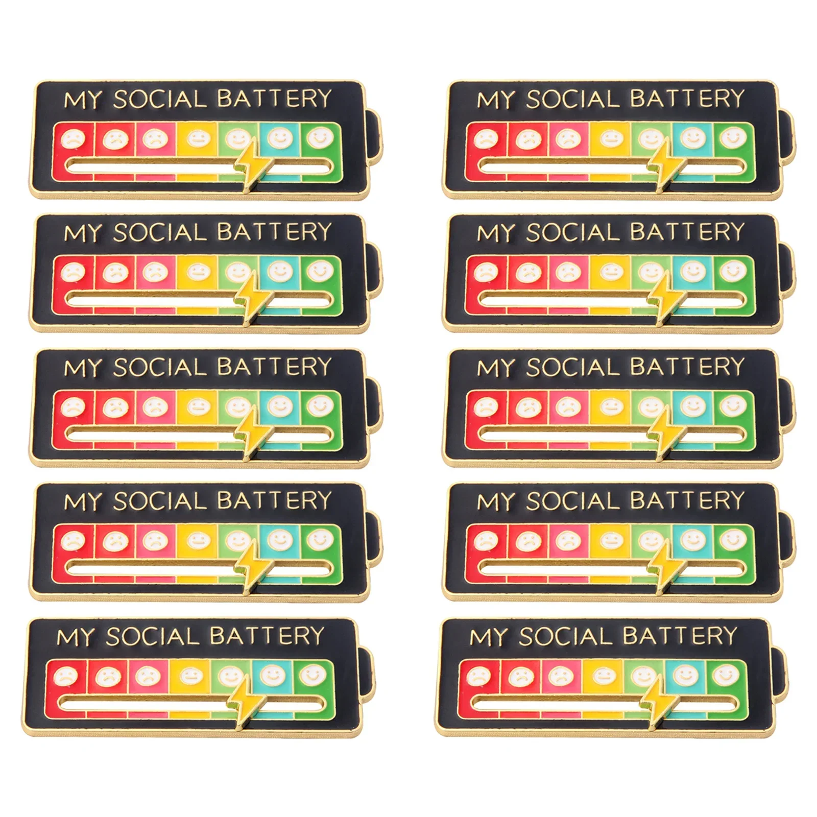10 Uds. Broche de energía de conversión de estado de ánimo para mujeres y hombres, insignia de batería Social, broches de expresión Facial, venta al por mayor