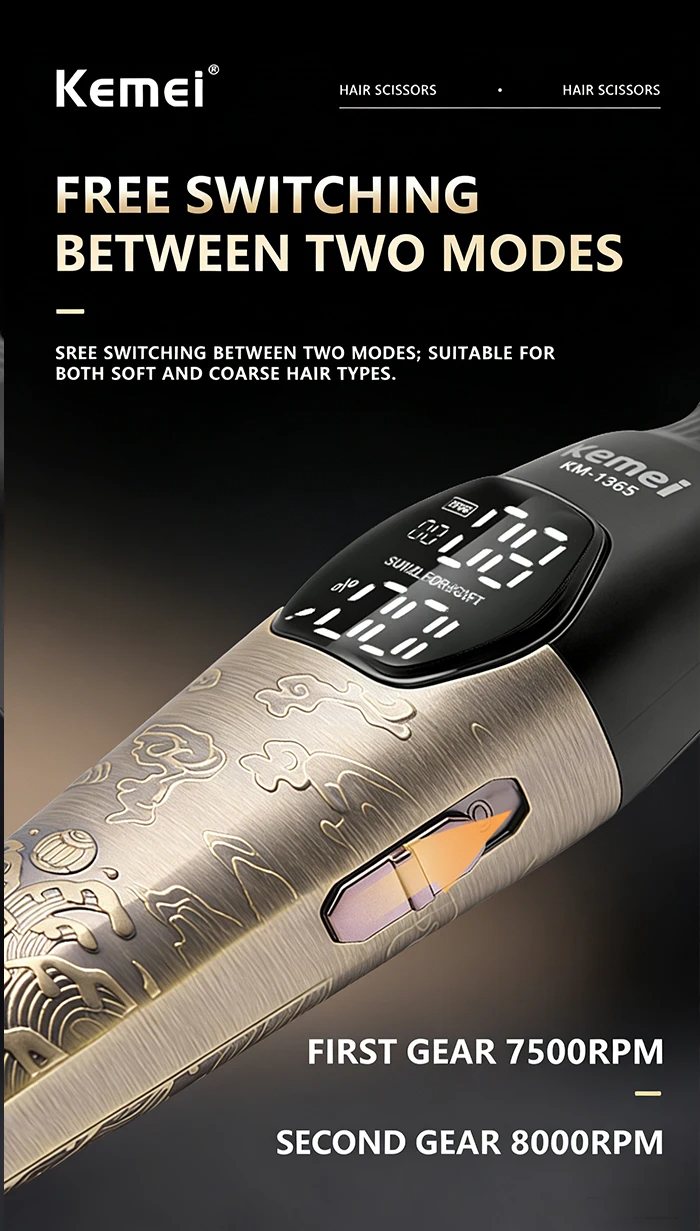Kemei KM-1365 Elektrischer Haarschneider Professioneller Präzisions-Trimmer Metall-Haarschneidemaschine mit Digitalanzeige – Detail 5