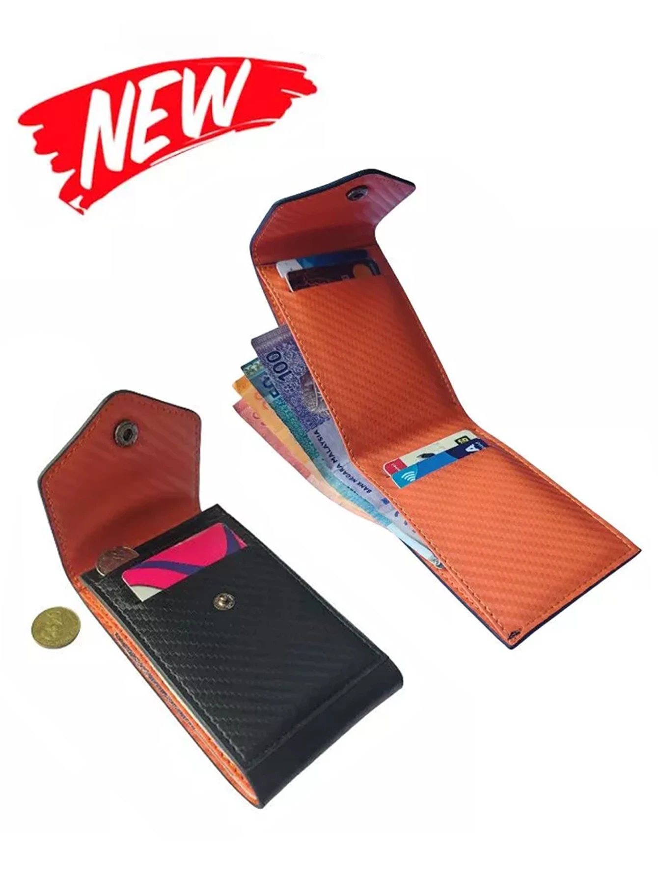 ​​Carbon Fiber Mini Wallet for Men, Ultra Slim Card Holder & Money Clip w/ Cash Pocket, 12 Card Slots, Coin Pocket, ID Window (4
