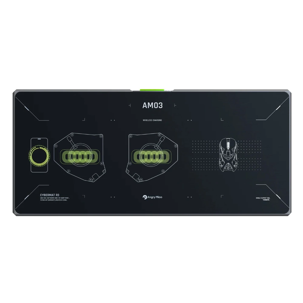 New ANGRYMIAO CYBERMAT R3 Wireless Charging Mouse Pad Extra Large Size Anti‑Slip Base for Esports Game Keyboard Accessories Gift