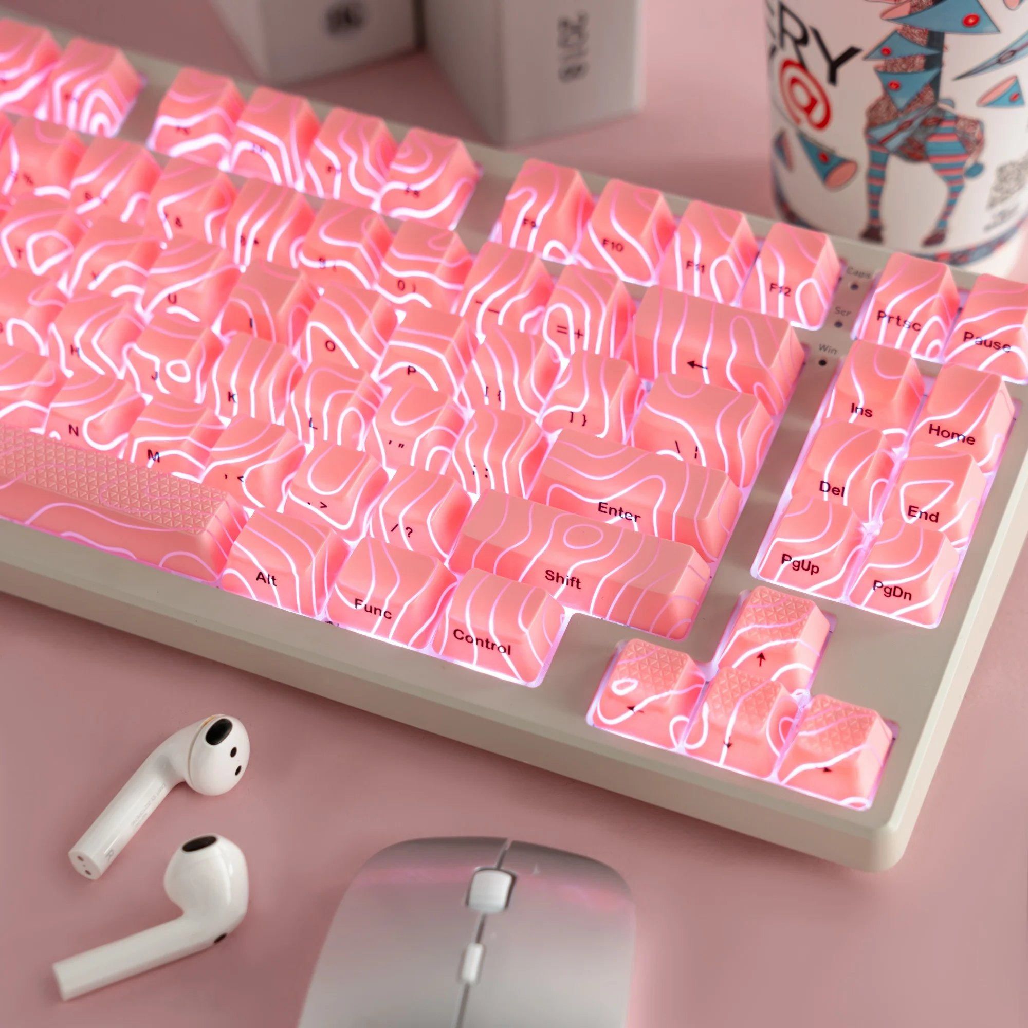 

XVX Topographic Keycaps New Version Pattern Side Printed Shine-Through OEM Profile IMD-Tech Keycap Set Pink Keycaps