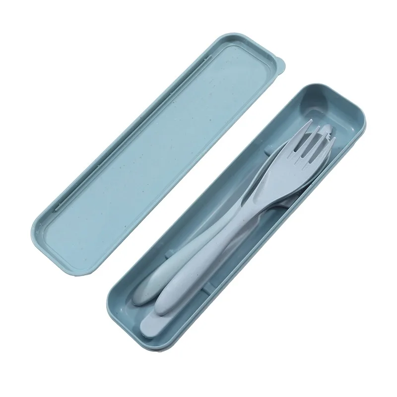 3Pcs Wheat Wheat Stalk Dinnerware Set Portable Tableware Knife Fork Spoon Eco-Friendly Travel Cutlery Utensil Box Chopsticks