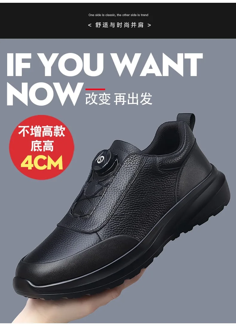 Sportliche Freizeitschuhe für Herren mit Automatikschnallen, bequeme Pendler-Schuhe, mehrlagiges Rindsleder, höhenvergrößerndes Innendesign – Detail 12