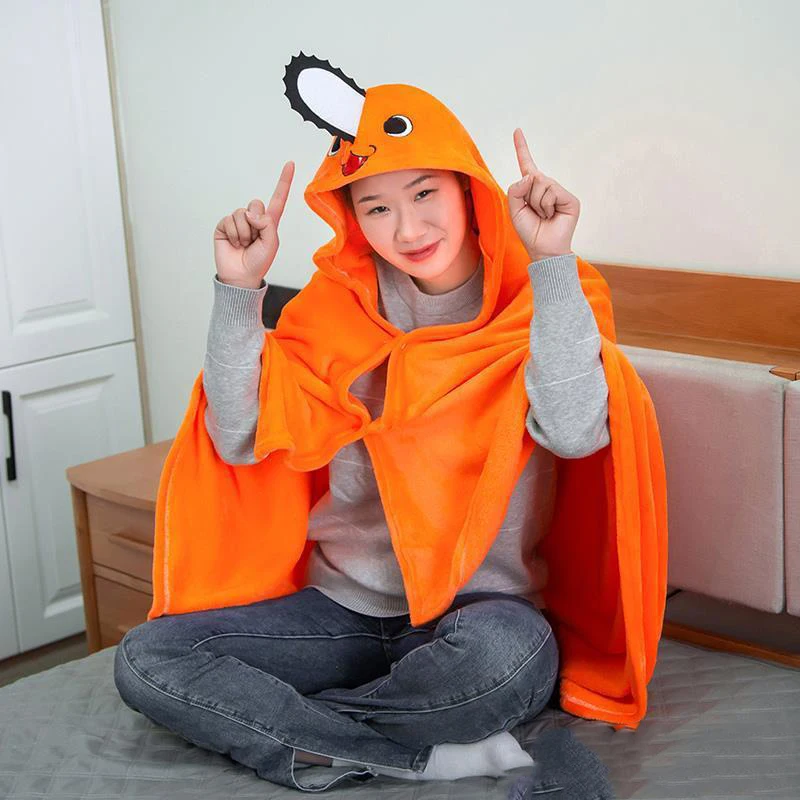 Kawaii Chainsaw Man Cosplay Pochita Blanket Shawl Women Pajamas Anime Chainsaw Man Costume Adult Plaid Blanket Flannel Homewear