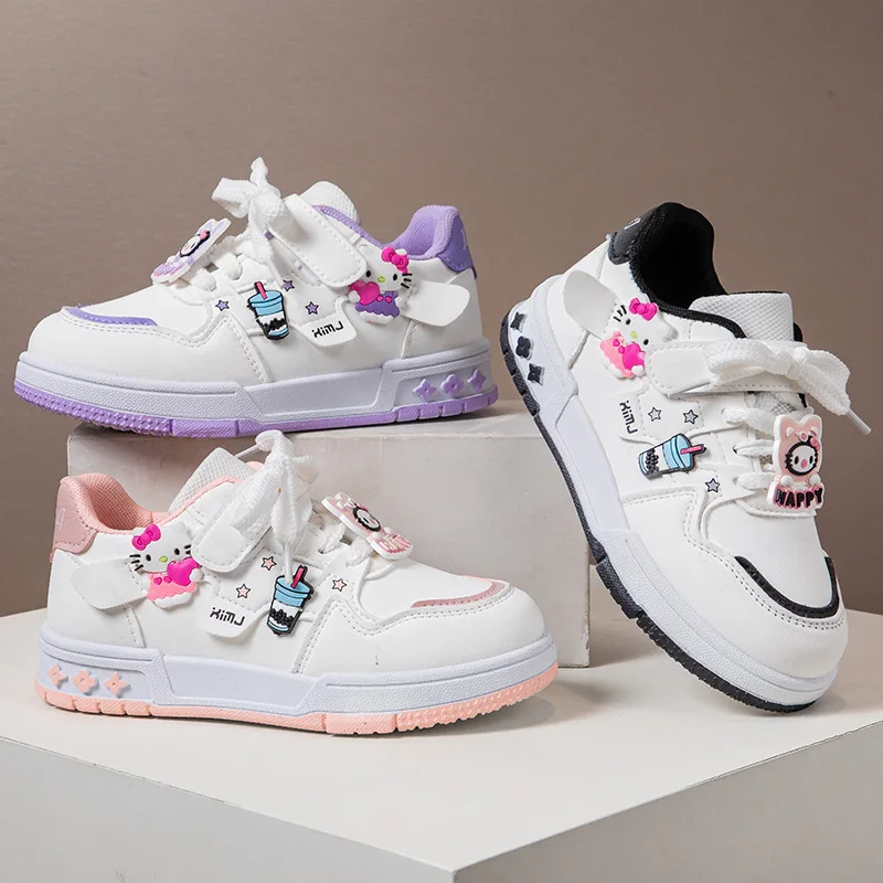 

2026 Spring New Girls' Cartoon Cute Sneakers Casual Flat Shoes White Campus Style Trendy Shoes