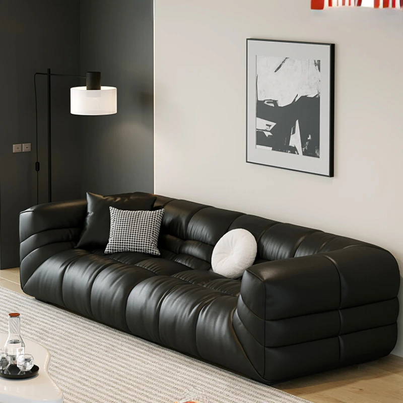 

European Luxury Living Room Sofa Leather Recliner Lazy Floor Sectional Couch Cozy Black U Shape Muebles Household Furniture