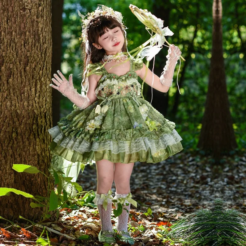 Girls' summer dress 2026 new children's summer thin Lolita baby birthday fluffy princess green beautiful dress
