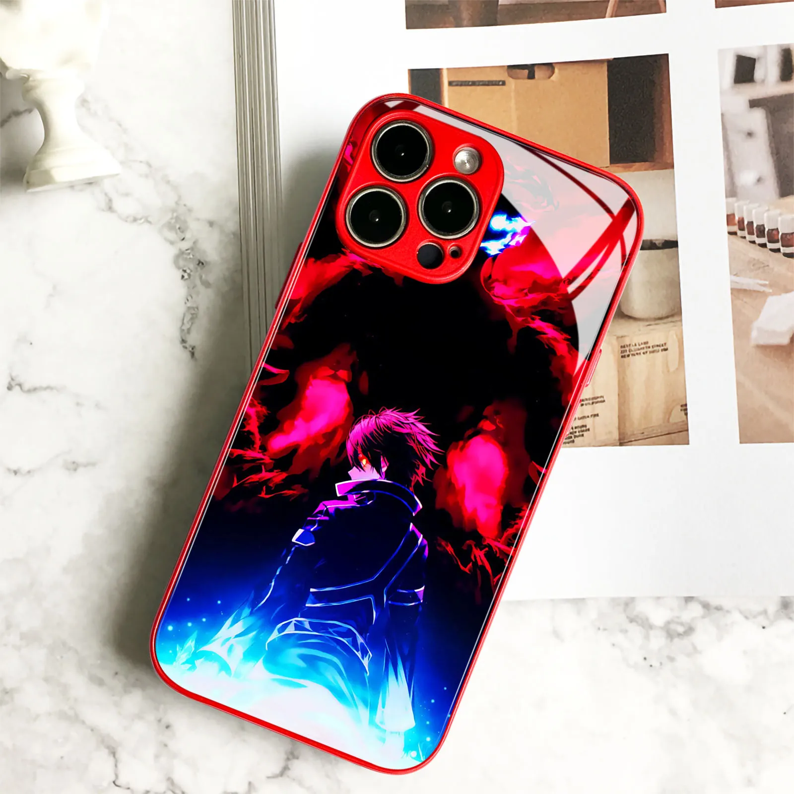 Kirito Anime TPU Tempered Glass Manga Red Phone Case For iPhone 15, 14, 11 Pro Max, 7, 8, 15 Plus, 12, 13 Mini, Xr, Xs