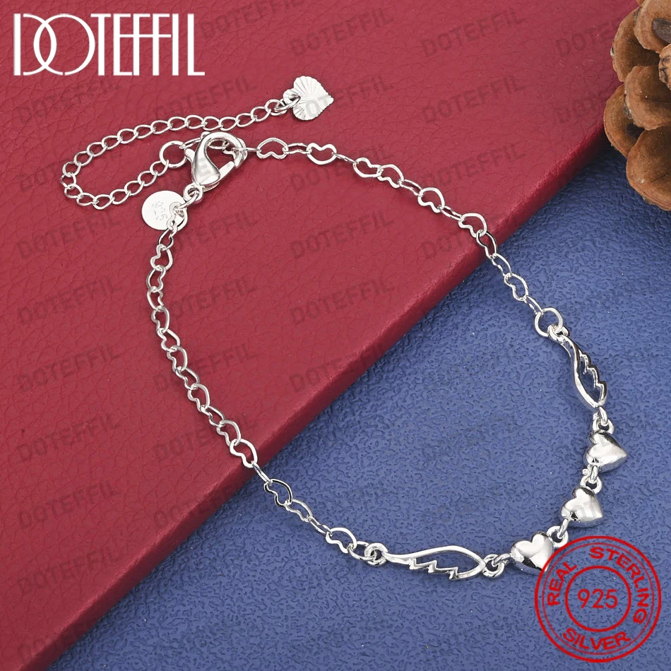 

925 Sterling Silver 8 Inch Beautiful Heart Bracelet for Women Wedding Party Favor Jewelry