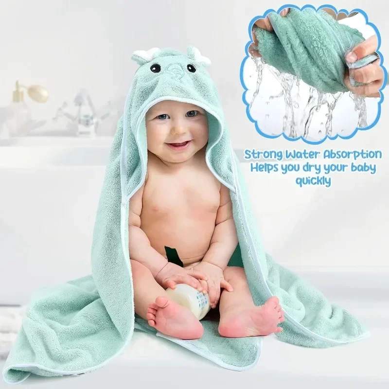 Cozy Hooded Bath Towel for Babies Plush Cartoon Animal Design Gentle Toddler Blanket Perfect for Home Bath and Bedtime