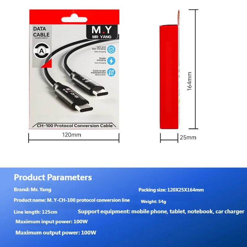 YCS Mr Yang CH-100 Protocol Conversion Cable 100W Supports Multiple Brand Fast Charging Smart Devices Charger Data Cord