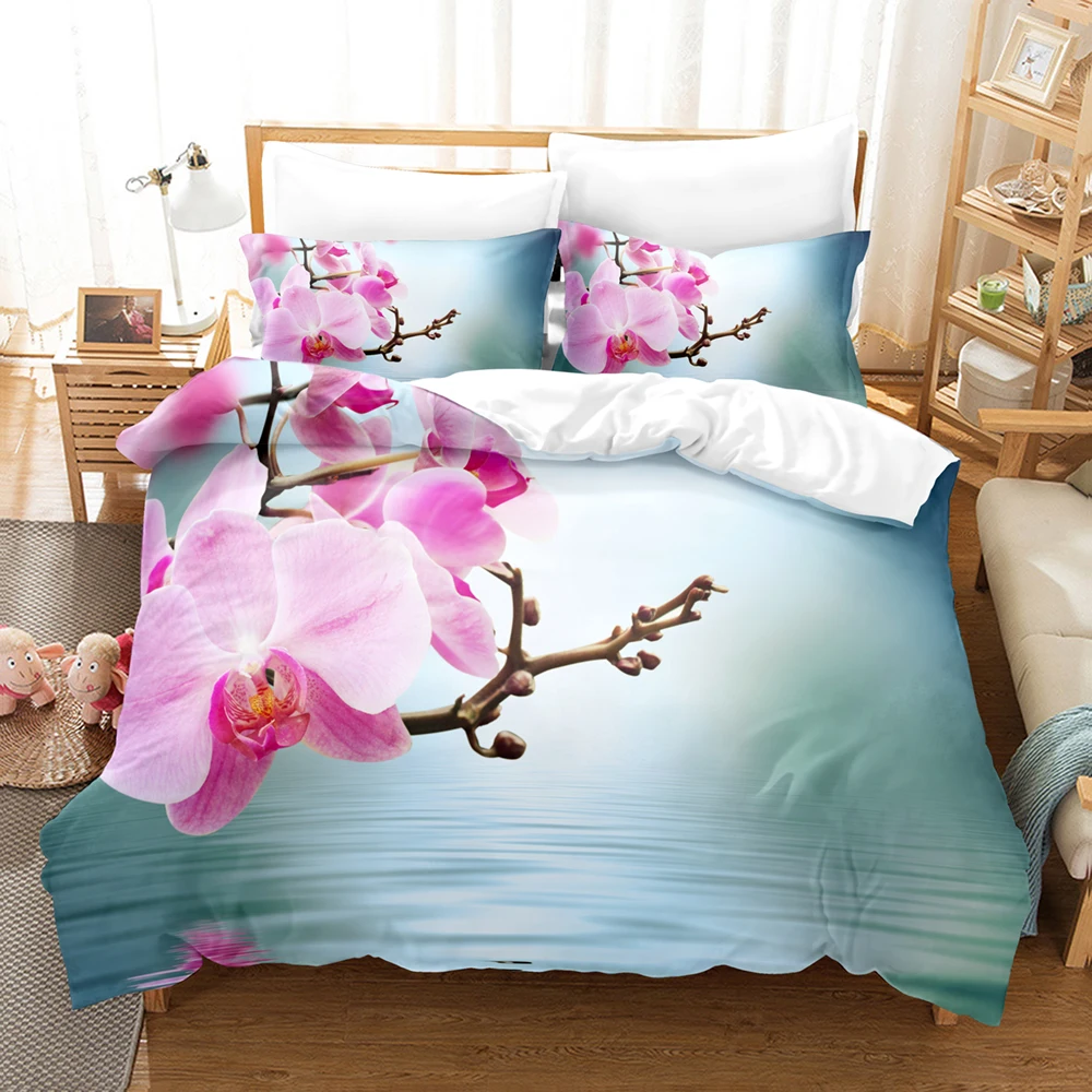 Flowers Bedding Set 3D Digital Printing Rose Plum Blossom Bed Linen 3-Piece Set  (No Core)  Suitable for Bedroom Duvet Cover Set