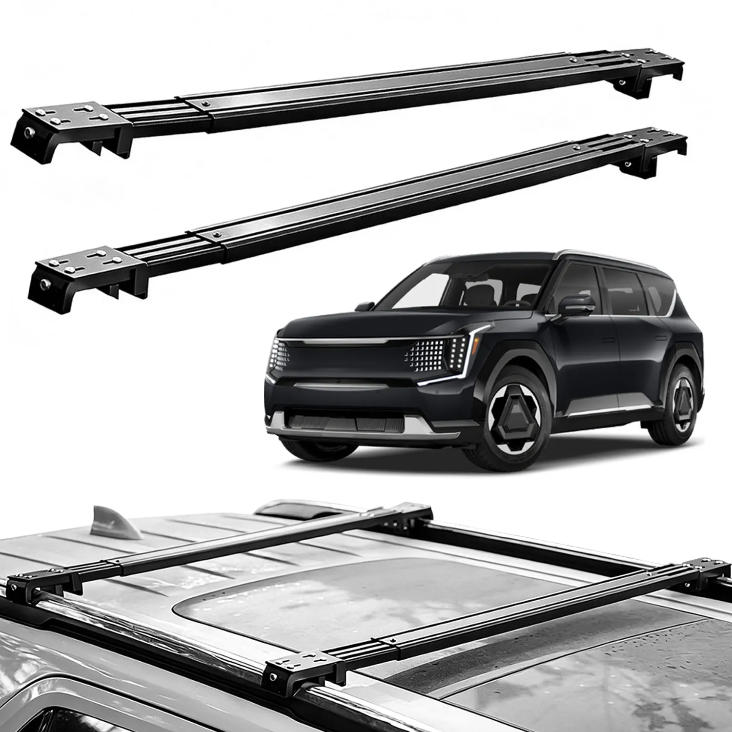 Fits Kia EV9 2024 2025 2026 Wind/Land Roof Rack Cross Bars, Silent Telescopic, Heavy Duty Carrier, Anti-Theft Lock, Easy Install