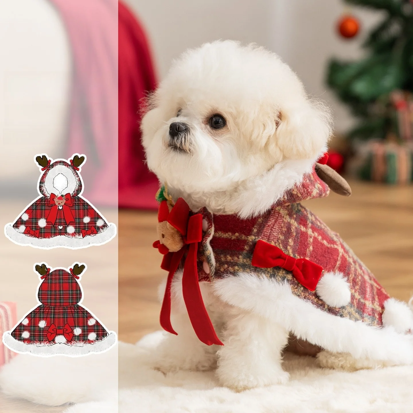 

Cisas клетчатое теплое пальто для собак осень-зима одежда для домашних животных со шляпой Бишон Тедди для маленьких собак теплая повседневная одежда для домашних животных