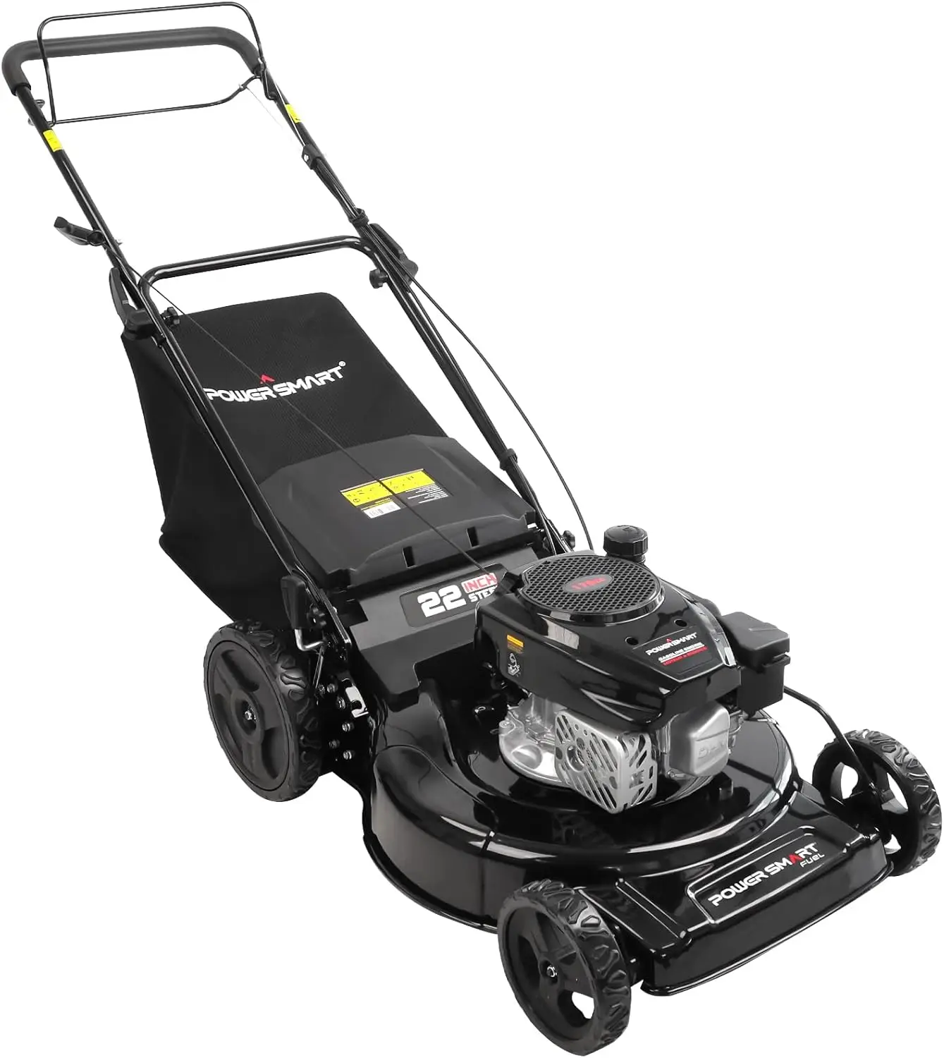 Powersmart Self Propelled Gas Lawn Mower, 22-Inch 170Cc Ohv Engine 3-In-1 Rear Wheel Drive, High Wheels, 6-Position Height