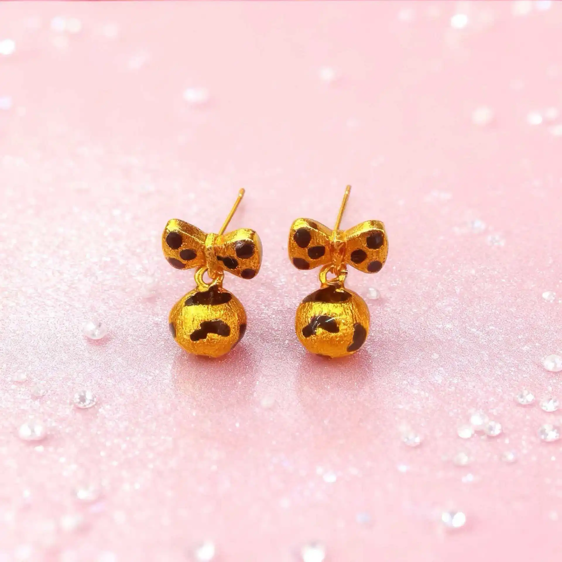 Real 14kt Gold Color Leopard Print Butterfly Ball Earrings for Women Girlfriend Jewelry Birthday Wedding Engagement Gifts