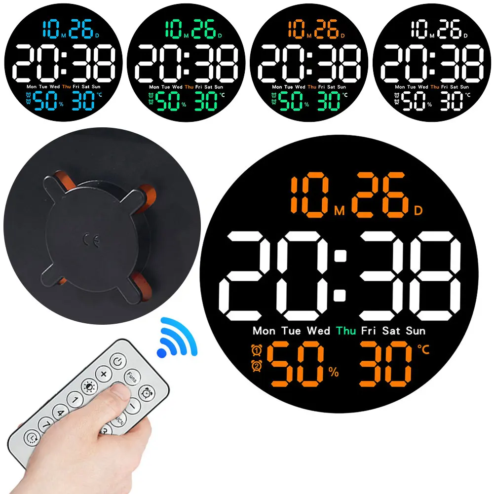 10 Inch Humidity Temperature Date Display Remote Control Night Mode Alarm Clock Dual Alarms Electronic LED Clock Home Decoration