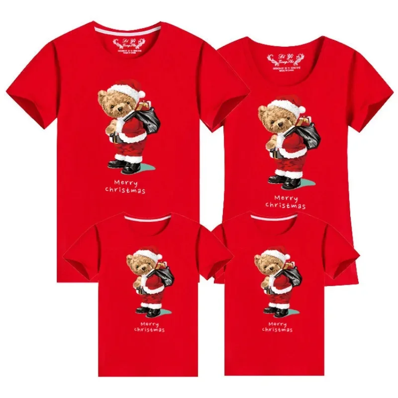 Women Men Christmas Cotton Tops Family Matching Clothing Tees Santa Print Couple T Shirts Dad Mom Daughter Kids Family Outfits