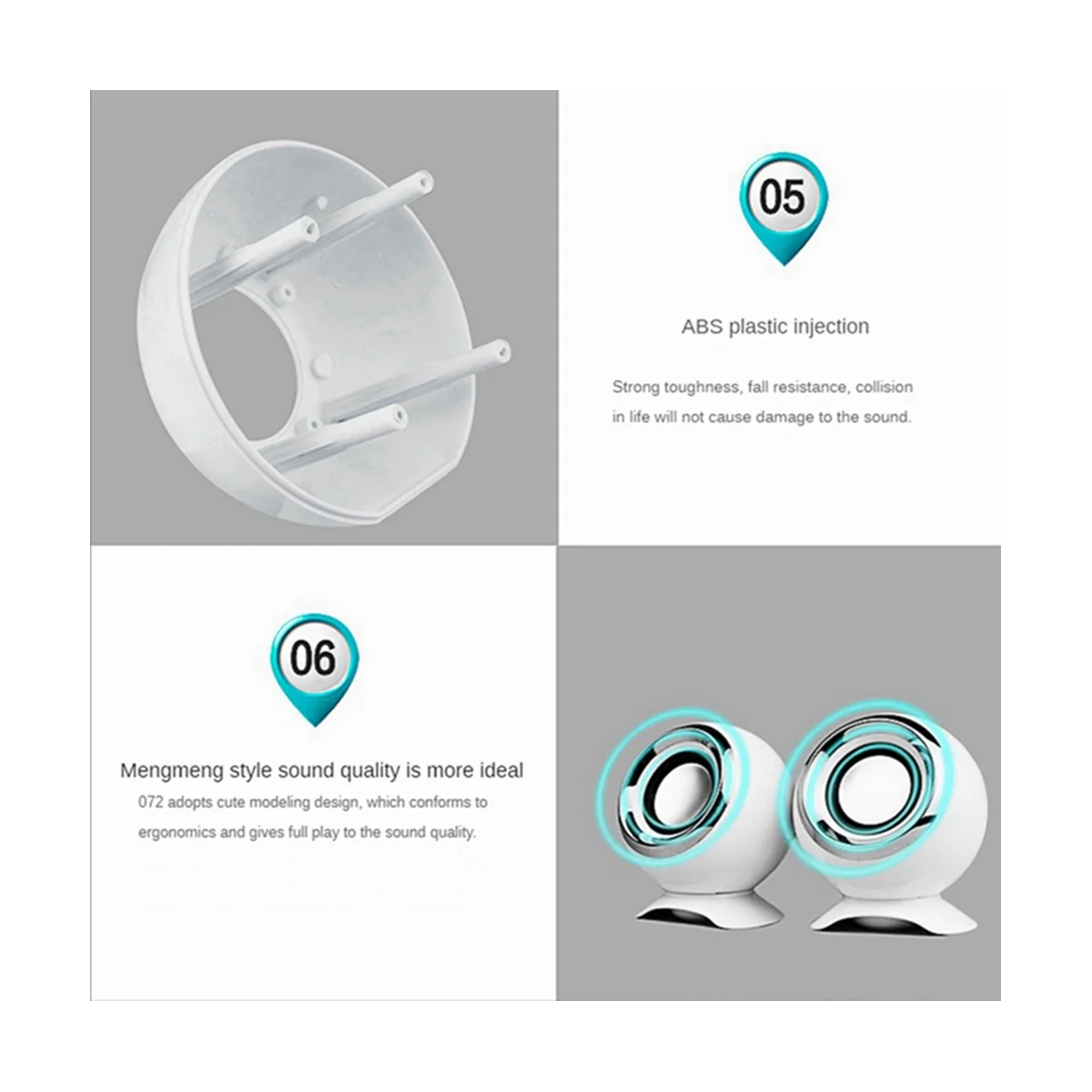 Estéreo Hi-Fi com microfone com fio, alto-falantes para PC, alto-falantes para laptop, USB, 3,5mm, reprodução de música, branco, TablePC