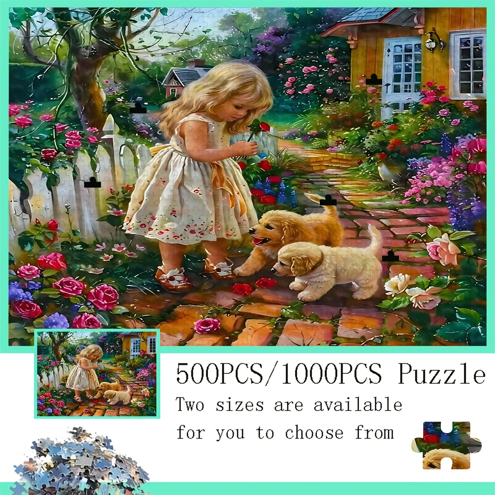 

Jigsaw Puzzles 500 Pieces for Adult Girl and Dog Home Puzzle Stress Relief Entertainment Toys Landscape Puzzles Christmas Gift