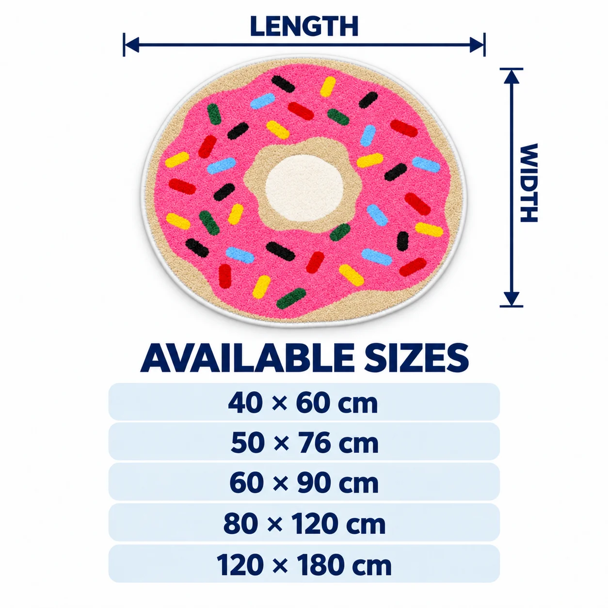 Sweet Pink Sprinkle Donut Shaped Area Rug, Sweet Dessert Floor Mat for Bedroom Room Cafe, Colorful Fun Home Decor Gift