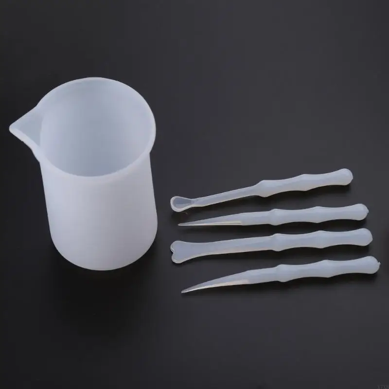 X7XB 4Pieces Silicone Measuring Cups for Epoxy Resin 100ml Mixing Cups Scraper Stirrers Spoon for Epoxy Molds Pouring Tool