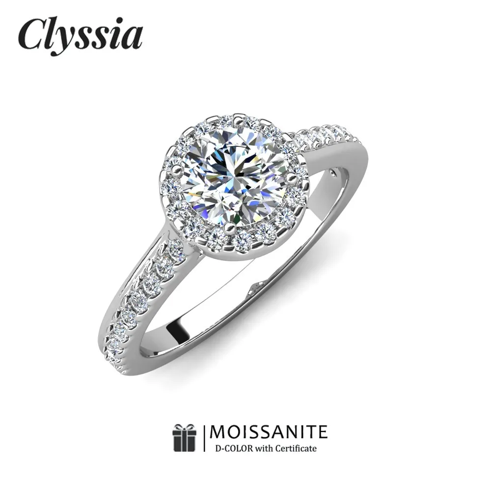 

CLYSSIA D Color VVS1 Round Cut Moissanite Ring Thanksgiving Engagement Couple Gift Fine Jewelry Sparkling Diamond Alternative