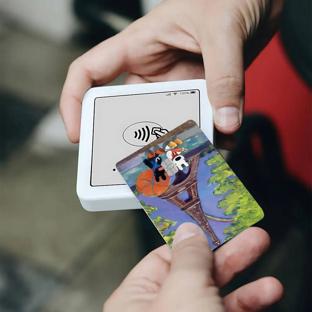 Cartoon G-Gaspard And L-Lisa Card Stickers 4pcs 1Set Credit Debit Card Sticker Party  Decoration Small Chip Card Skin Sticker