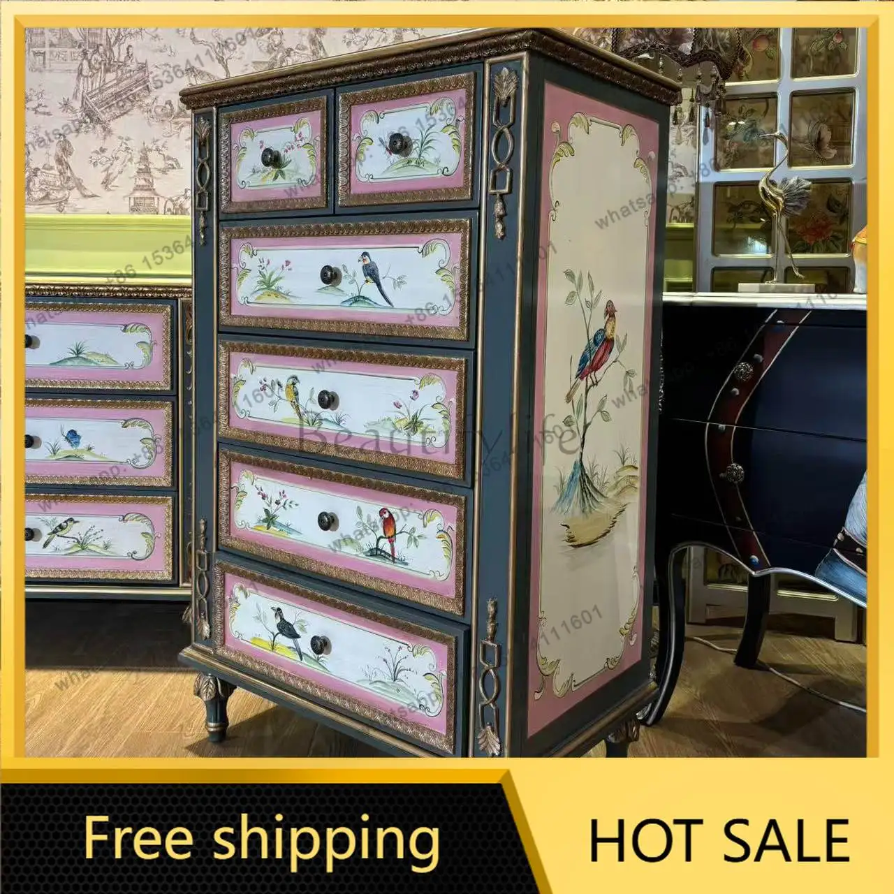 LD French Country Magpie Branch Six-Drawer Cabinet Multifunctional Bedroom and Living Room Storage Cabinet