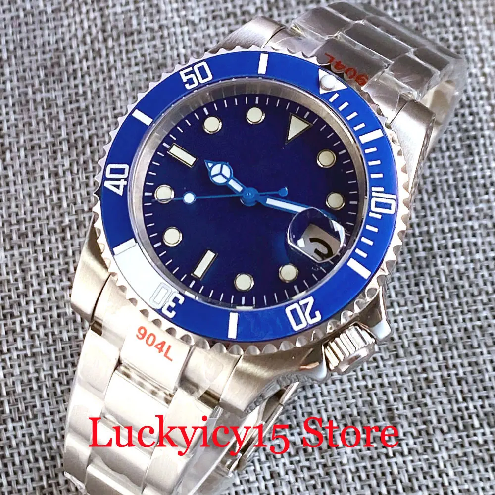 Bliger Black/Blue Dial Luminous New 40MM Japan NH35A Automatic Self-Wind Movement Men's Watch Sapphire Crystal Steel Bracelet