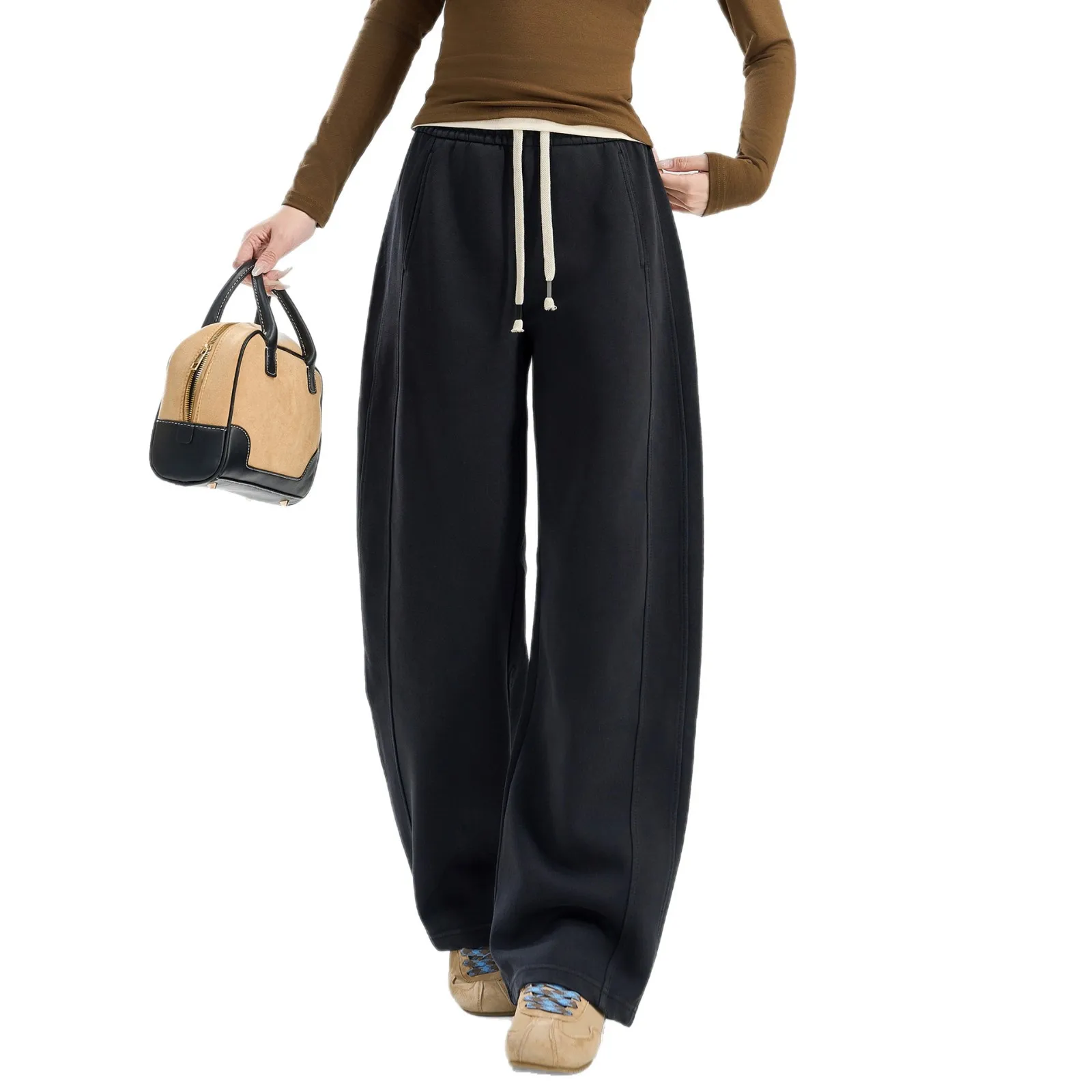 Jean doux taille haute pour femme, coupe ample, pantalon Long en coton extensible, Denim courbé, banane, taille élastique, amincissant, printemps automne