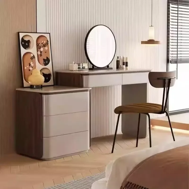 Nordic Style Foldable Dressing Table with LED Hair Mirror Modern Mini Makeup Artist Furniture for Small Bedroom Storage