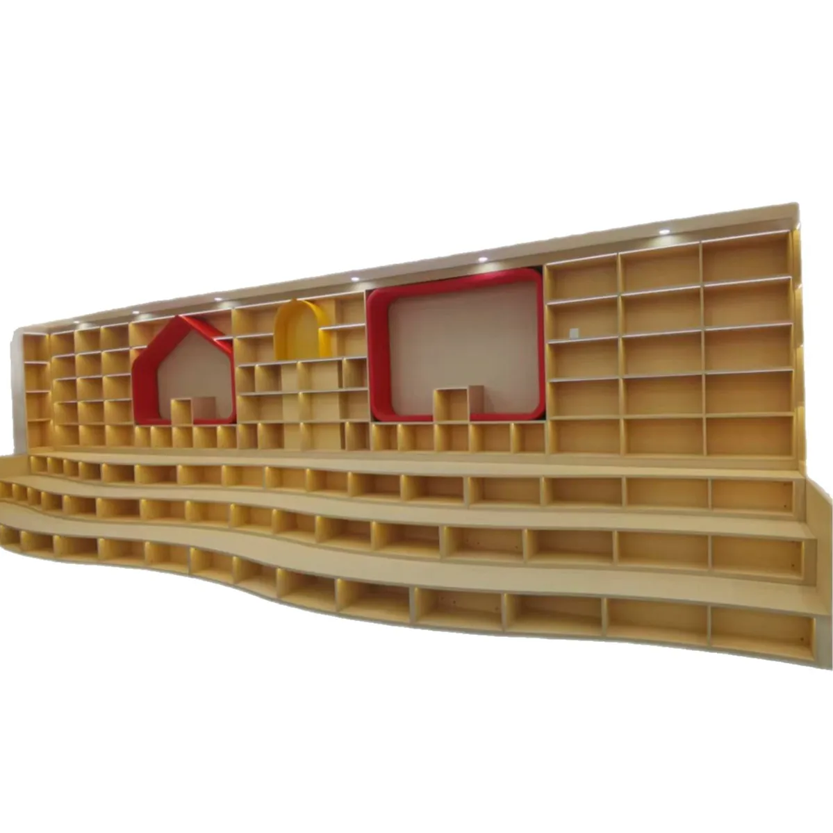 

Комбинация лестницы специальной формы, изогнутая книжная полка, полая полка для хранения, большая книжная полка для детского сада, простая деревянная книжная полка для библиотеки