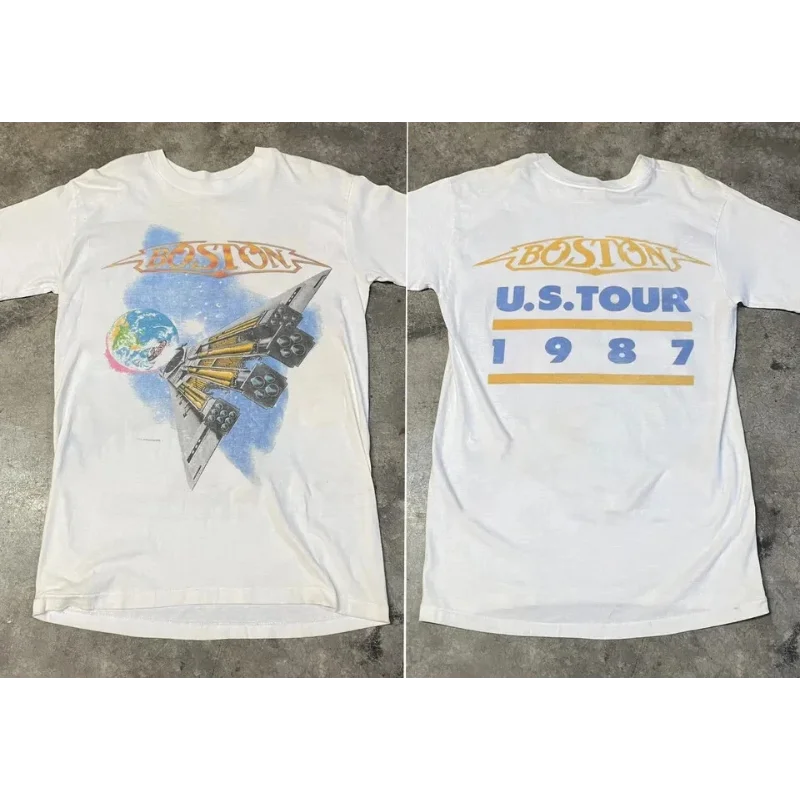 

Футболка Boston World Tour Concert 1987, Бостонская рок-группа, американская модная уличная футболка, мужская летняя уличная футболка с короткими рукавами для женщин