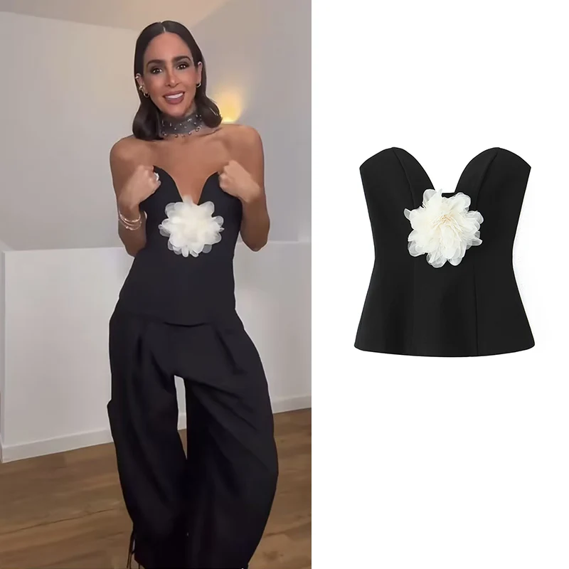 

Women's Spring New Tops 2026 Fashion Flower Tube Top Elegant Young Women's Party Tank Tops Street Chic Spring Holiday Blouse