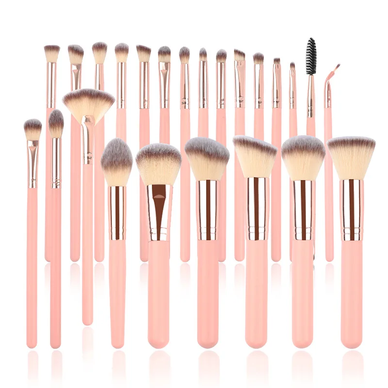 24Pcs Professional Wood Handle Makeup Brush Set For Face Foundation Concealer Blending Contouring Powder Kabuki Brush