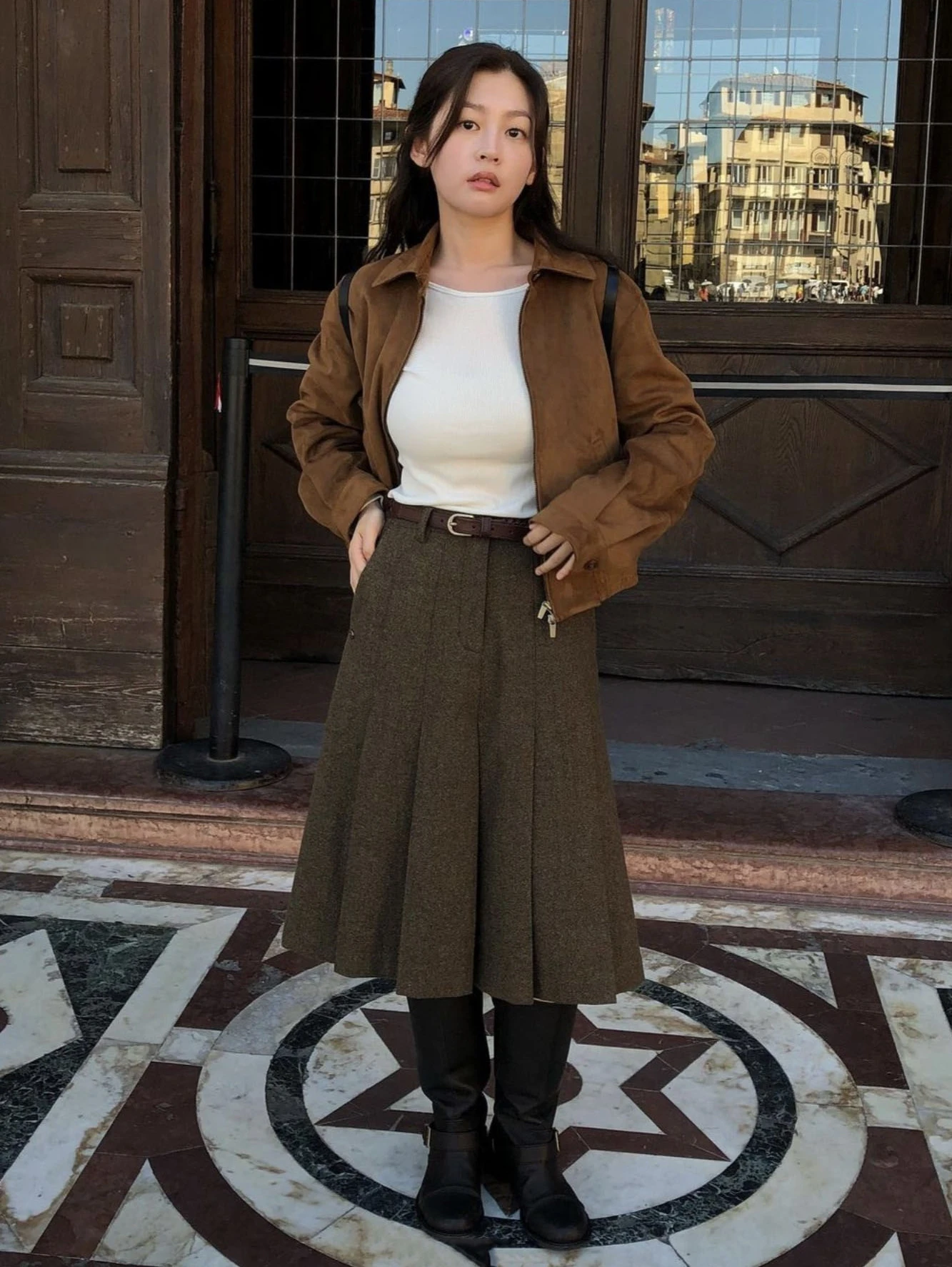 Damska kurtka motocyklowa Casual Sle z zamkiem błyskawicznym, zamszowa, jesienno-zimowa, dopasowany krój, włókno poliestrowe, kołnierz z klapami.