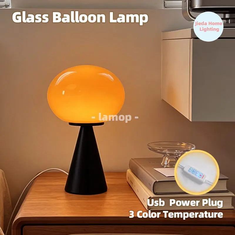 Balloon Sphere Glass Table Lamp Nordic Plain Bedside Lamp 3 Color Temperature Bedroom Study Decor Table Lamp