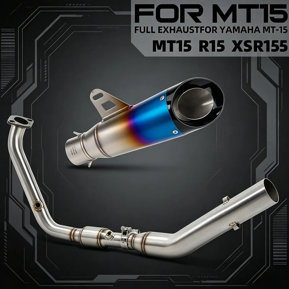 

For Yamaha YZF-R15 MT15 XSR155 2017-2026 R125 MT125 XSR125 2019-26 Motorcycle Exhaust Full System Manifold Double Layers Muffler