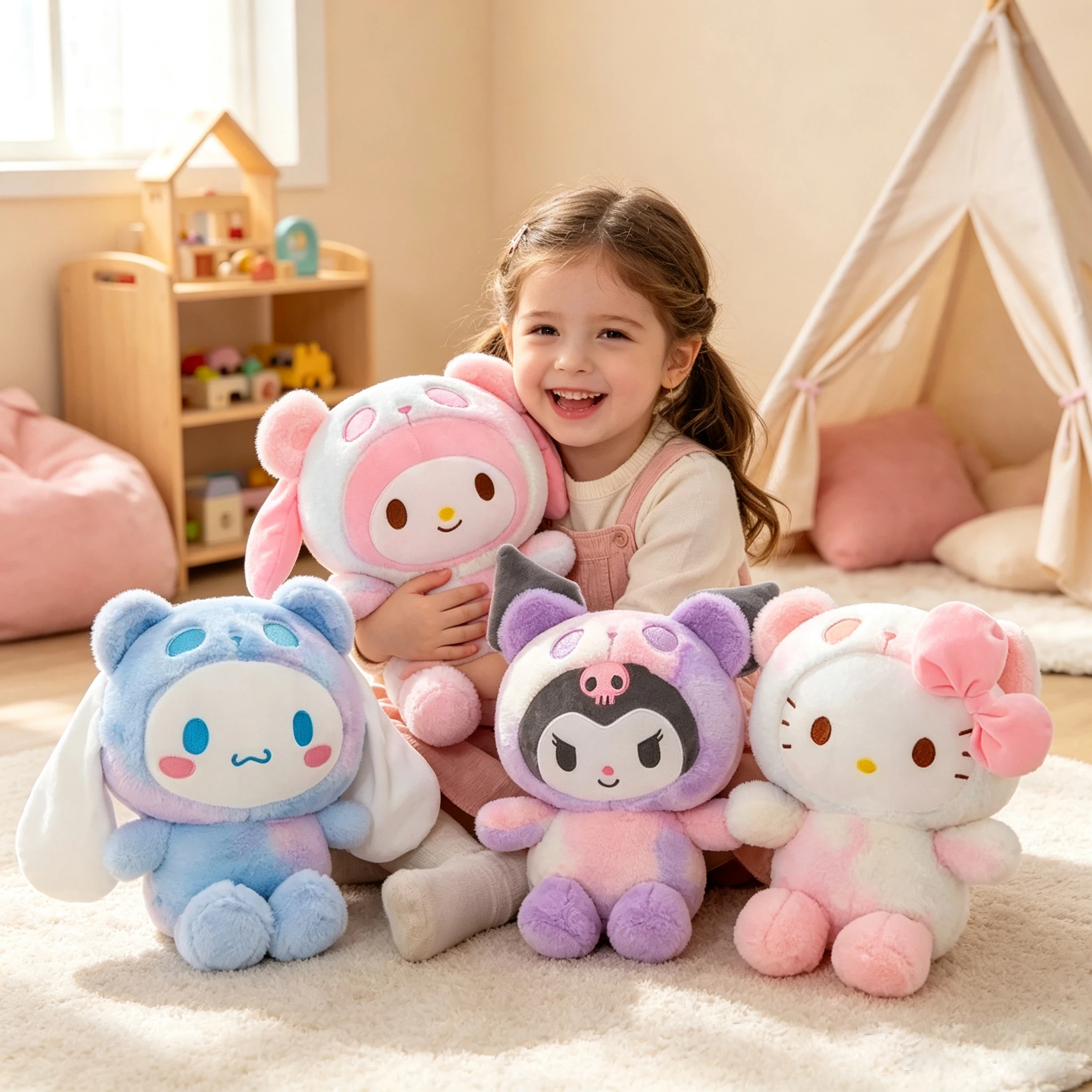 % Sanrio 25Cm Anime Kuromid Plush Toys Kawaii Mymelody Cinnamorol Plush Soft Stuffed Animals Doll Plushie Pillow Xmas GiftDecor