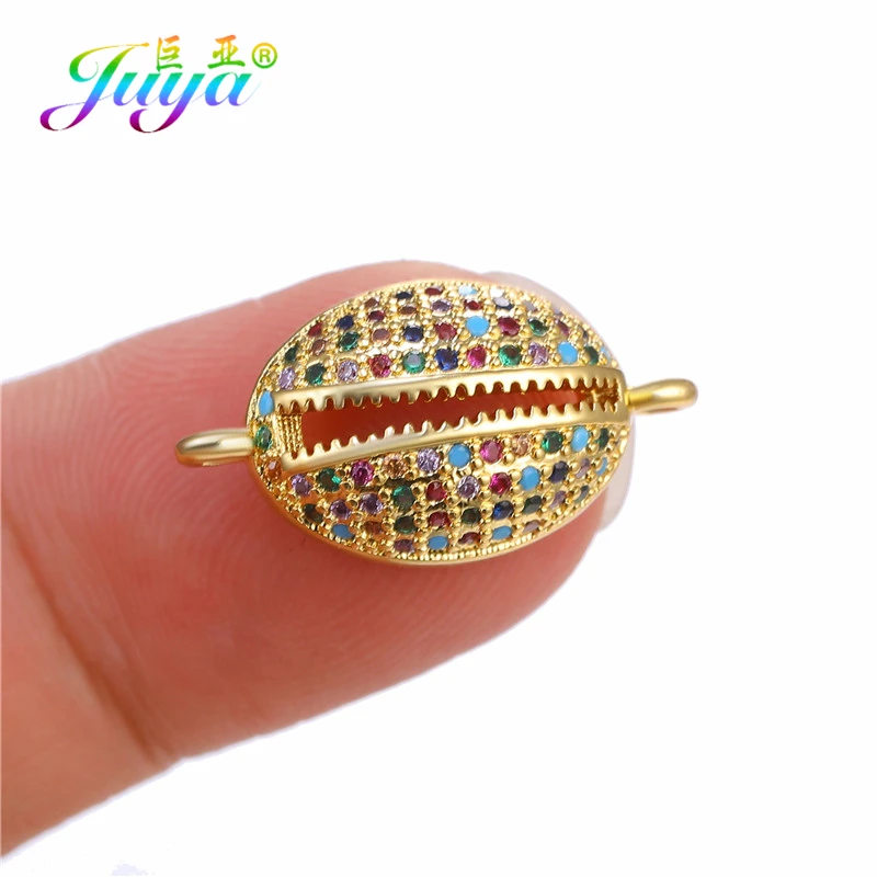 Juya DIY Rainbow Zirconia 18K Gold Plated Creative Luxury Charms Connector Accessories For Handmade Charms Bracelet Making