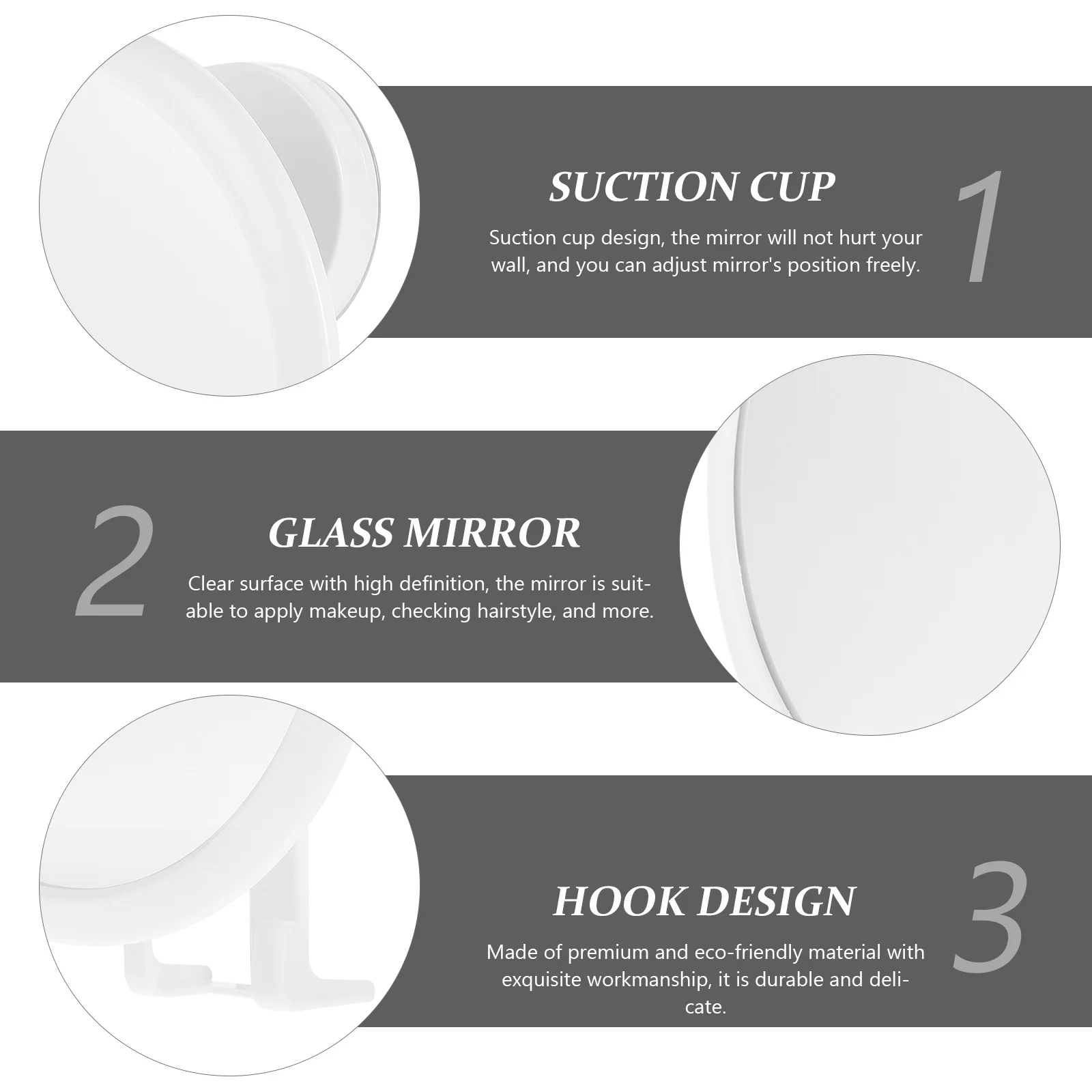 

Wall Mounted Makeup With Hook Adhesive Punch-Free Vanity Mirror For Bathroom Bedroom Dormitory Decorative Hanging Beauty Mirror