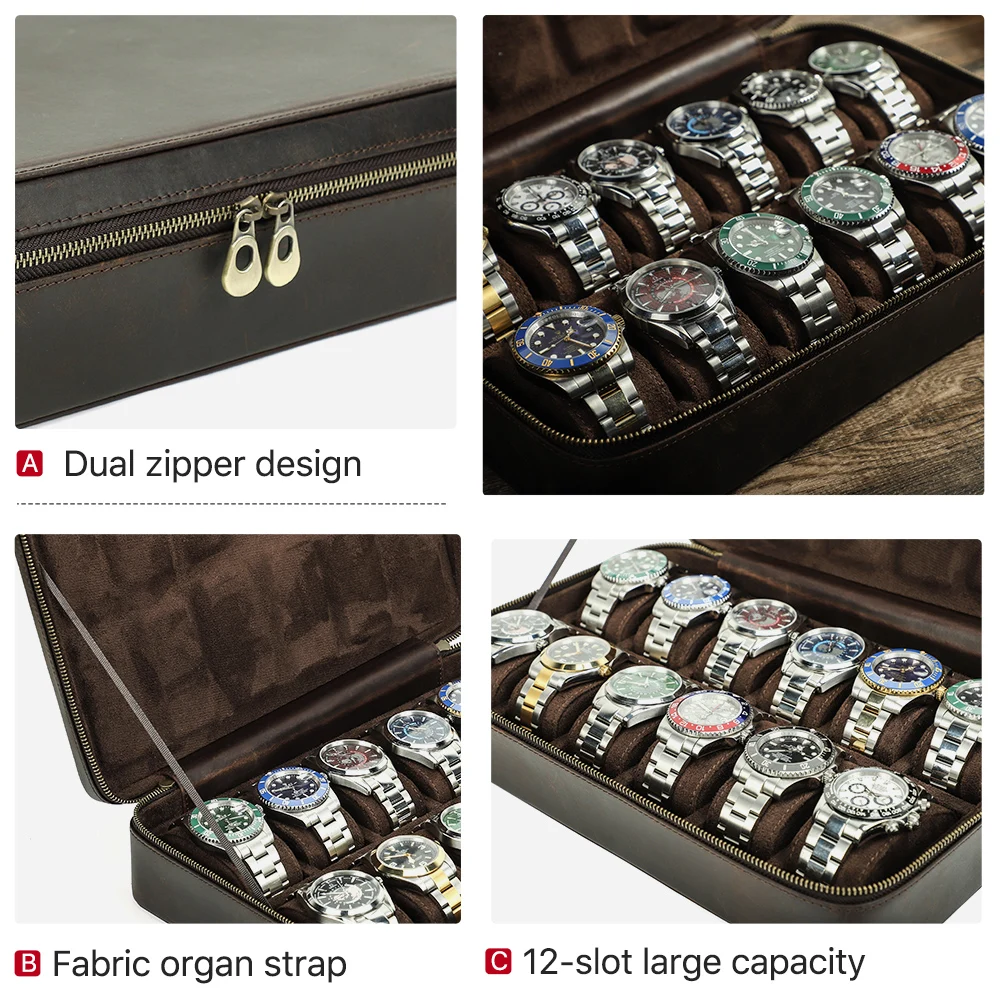 Vintage Storage Box for Watch Men Women 10/12 Slots Watch Organizer Watch Display Case Gifts Jewelry Collection Present Cabinet