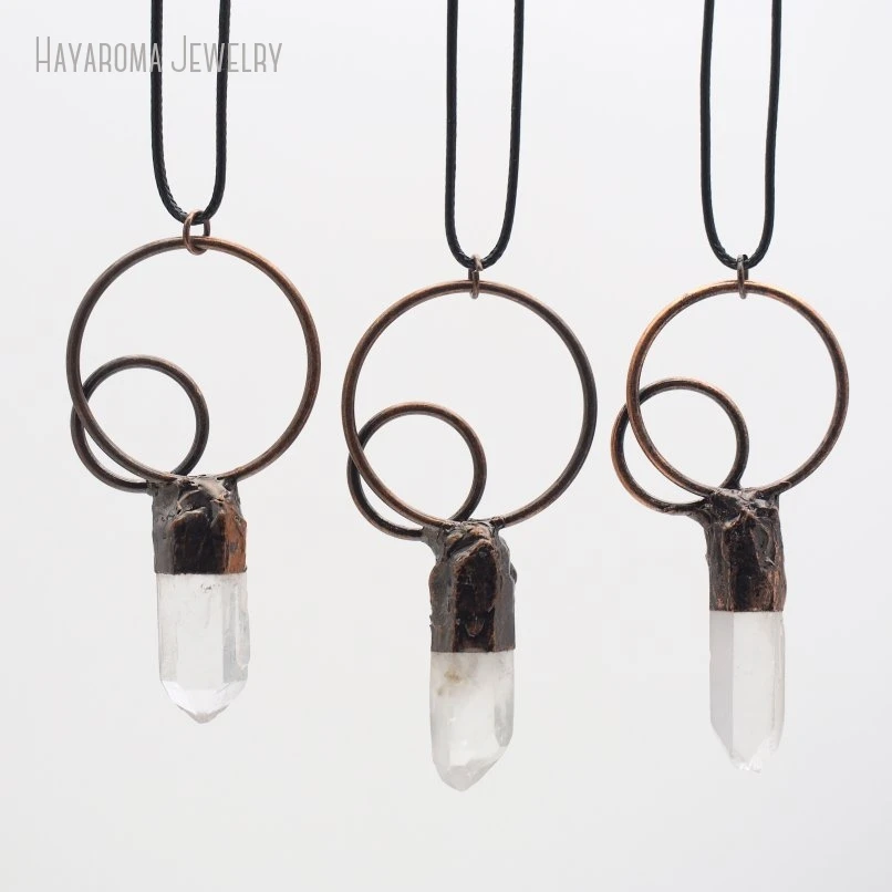 10Pcs Antique Bronze Color Wholesale Jewelry Handmade Vintage Geometric Free Form Crystal Pillar Point Necklace NM49684