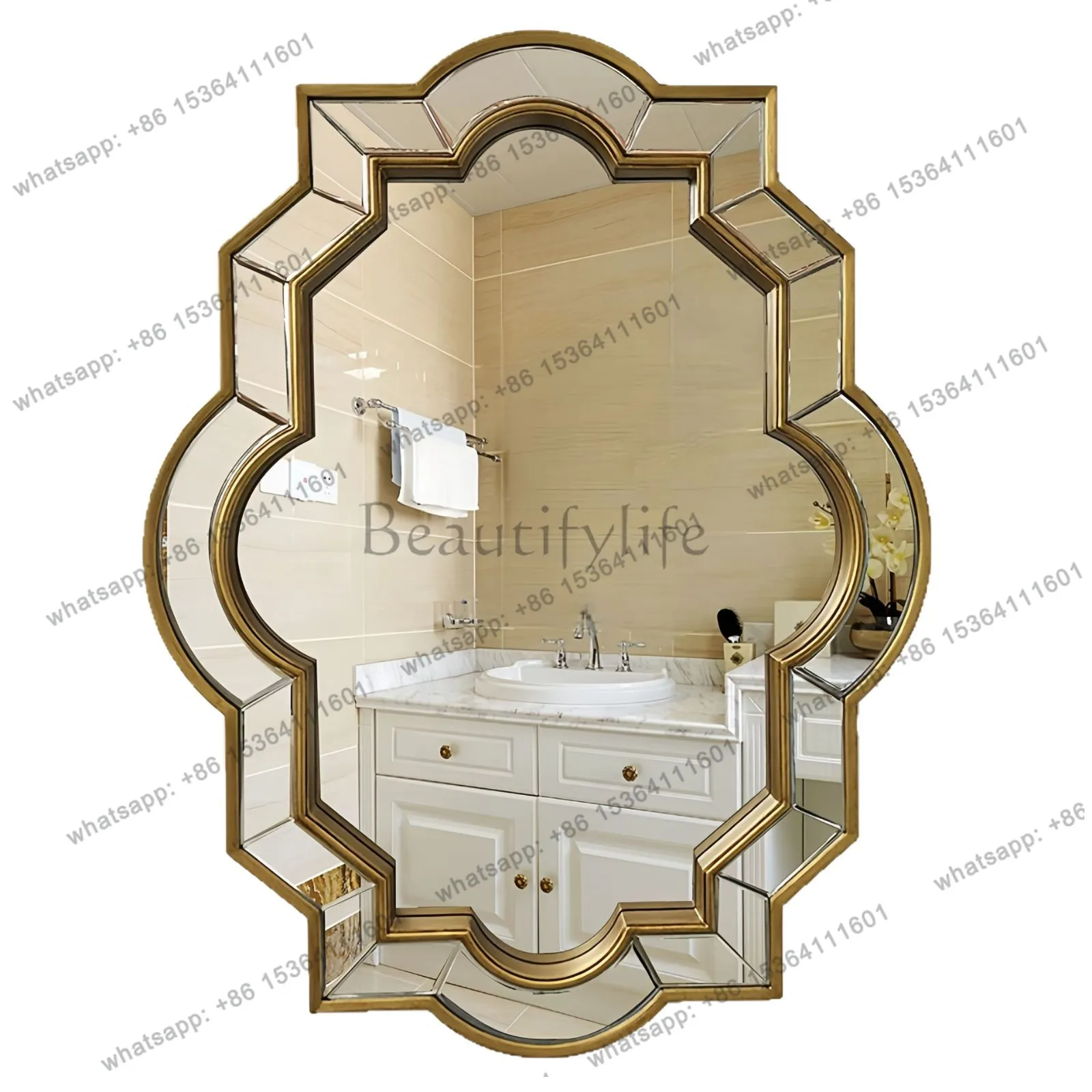 PG modern simple bathroom bathroom with mirror surface wall entrance decoration large hanging light luxury bathroom mirror