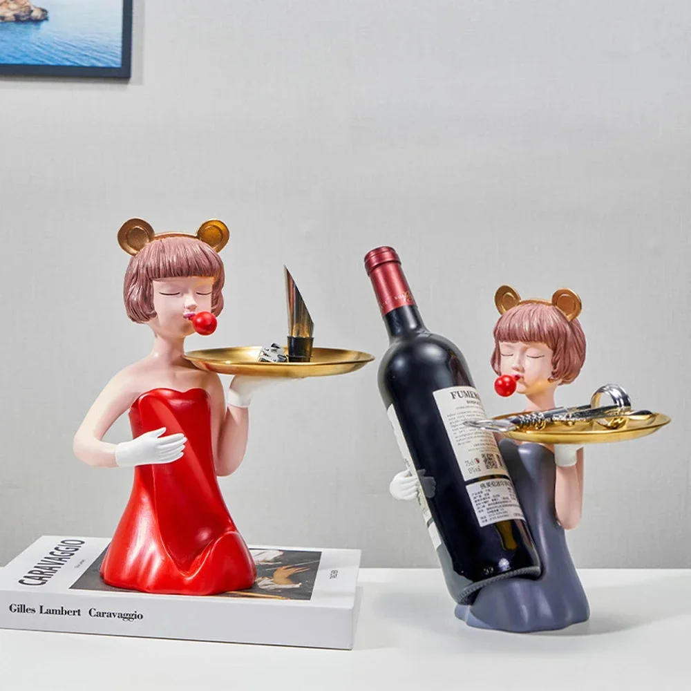 

Sculpture Girl Tray Crafts Home Decor Girl Wine Rack,MultifunctionRestaurant Wine Cabinet Creative Modern Wine Rack Decoration