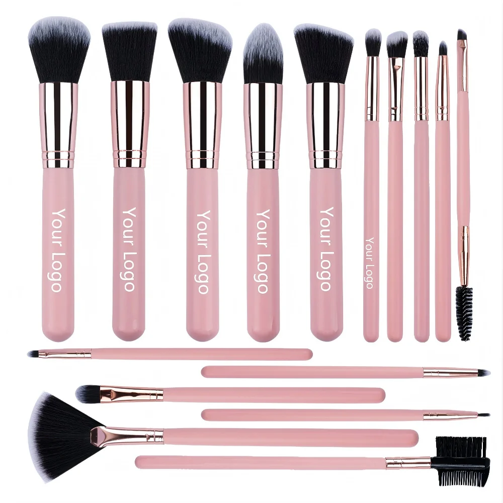 16 Pcs Pink Makeup Brushes Set Print Logo Foundation Powder Eyeshadow Blush Make Up Brush Professional Vegan Beauty Tools 5sets