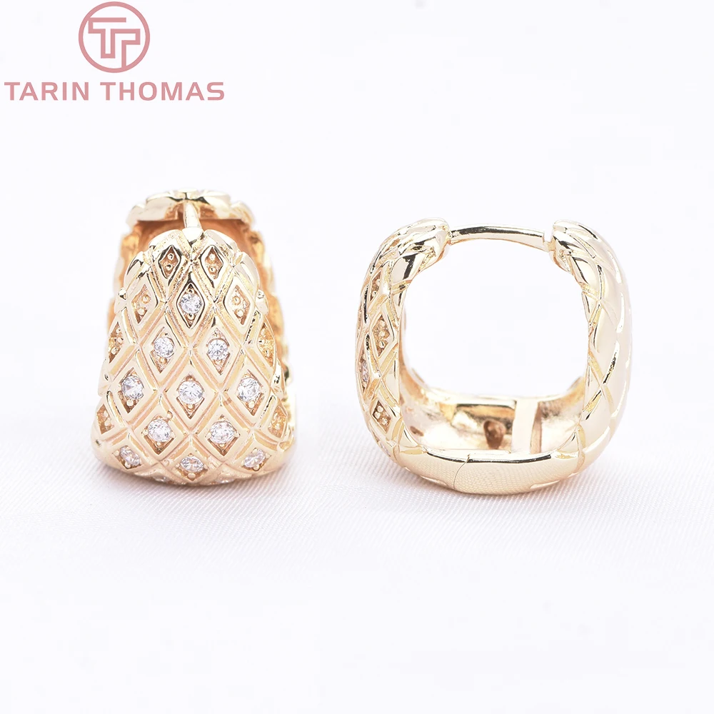 (9974) 2 قطعة 24K الذهب اللون النحاس مع الزركون الماس شبكة أقراط المشبك عالية الجودة DIY بها بنفسك صنع المجوهرات النتائج اكسسوارات #5